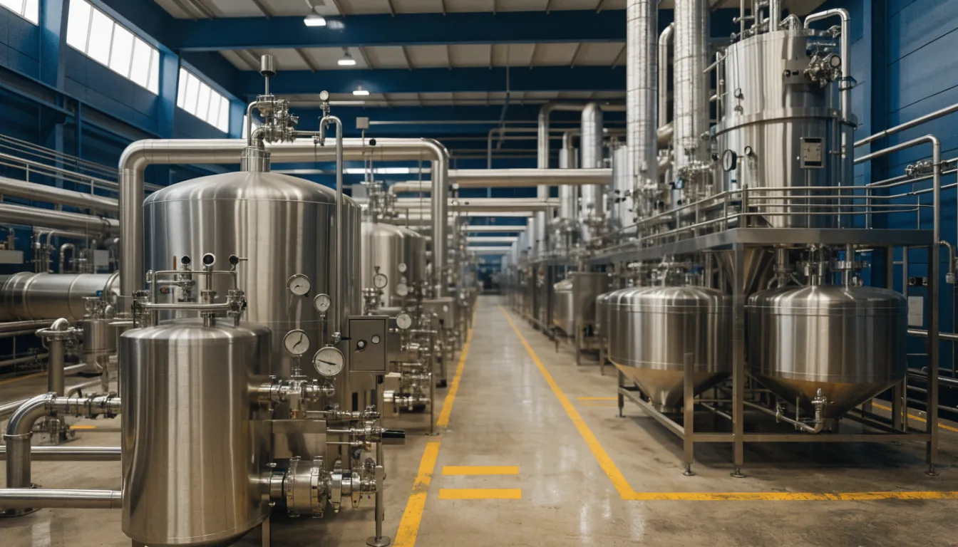 Site industriel agroalimentaire français, lignes de production en inox